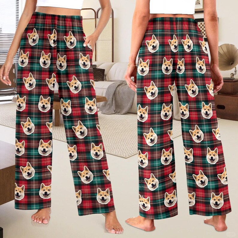 Custom Photo Pajama Pants,Personalized Dog Pajamas for Men Women,Custom Pet Cat Face Pajama Pants,Christmas Pajama,Couple Gift for Him Her