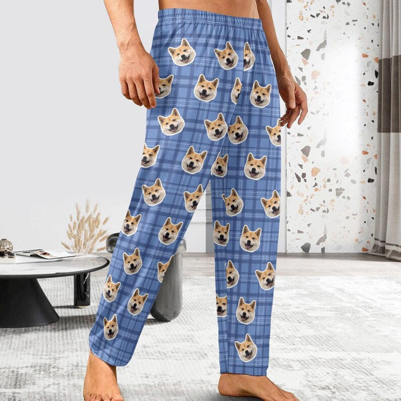 Custom Photo Pajama Pants,Personalized Dog Pajamas for Men Women,Custom Pet Cat Face Pajama Pants,Christmas Pajama,Couple Gift for Him Her