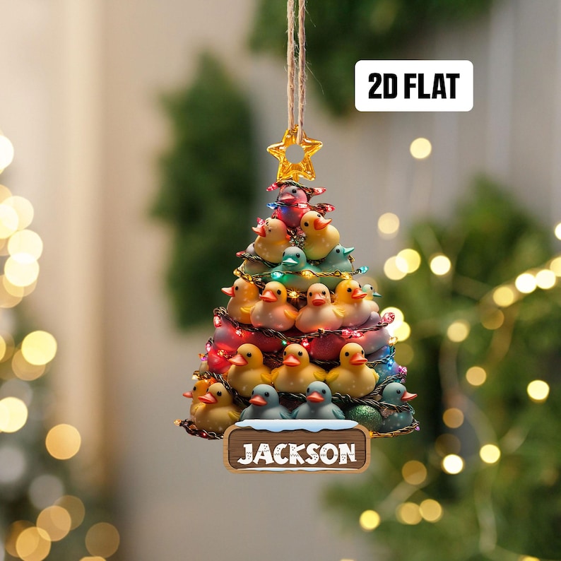 Personalized Duck Toy 2D Flat Ornament, Funny Duck Toy Rearview Mirror Car Accessories, Duck Toy Tree Christmas Ornament, Xmas Gift for Kids