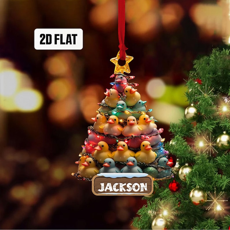Personalized Duck Toy 2D Flat Ornament, Funny Duck Toy Rearview Mirror Car Accessories, Duck Toy Tree Christmas Ornament, Xmas Gift for Kids