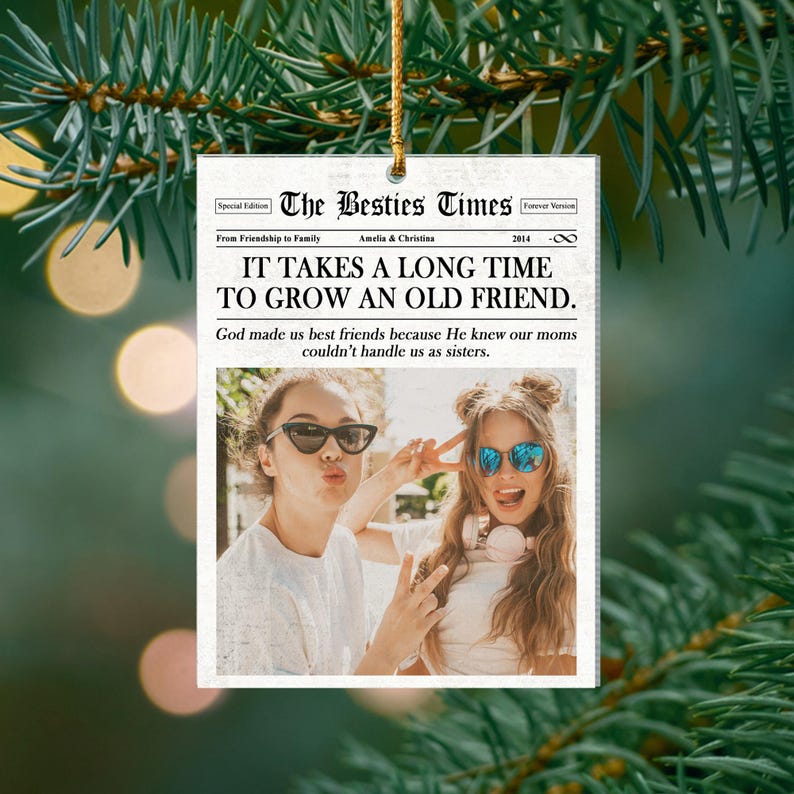 Personalized Besties Photo Ornament, The BFF Times Friendship Gifts Newspaper Acrylic Ornament, Christmas Keepsake, Xmas Gift For Friend
