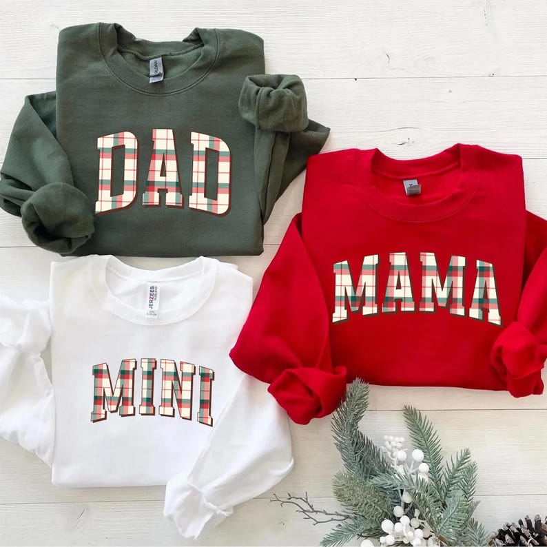 Matching Family Sweatshirt for Christmas, Holiday Family Pajamas, Mom Dad and Mini Christmas, Plaid Family Shirt, Xmas Family Sweatshirts