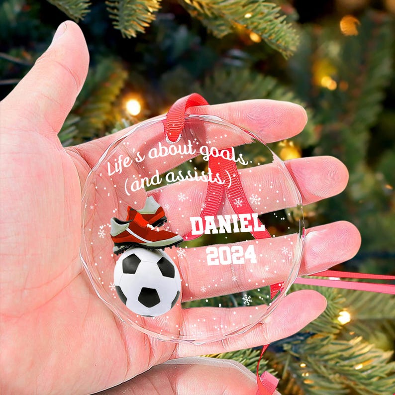Custom Soccer Glass Ornament, Personalized Soccer Player Christmas Ornament, Custom for Soccer Fans, Unique Soccer-Themed Keepsake