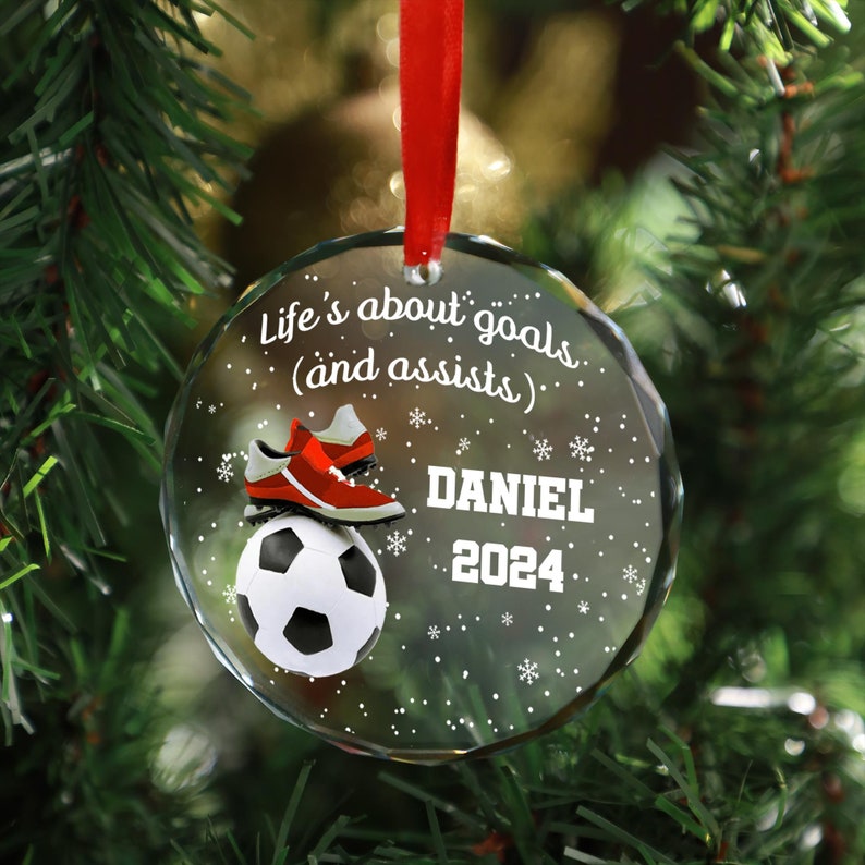 Custom Soccer Glass Ornament, Personalized Soccer Player Christmas Ornament, Custom for Soccer Fans, Unique Soccer-Themed Keepsake