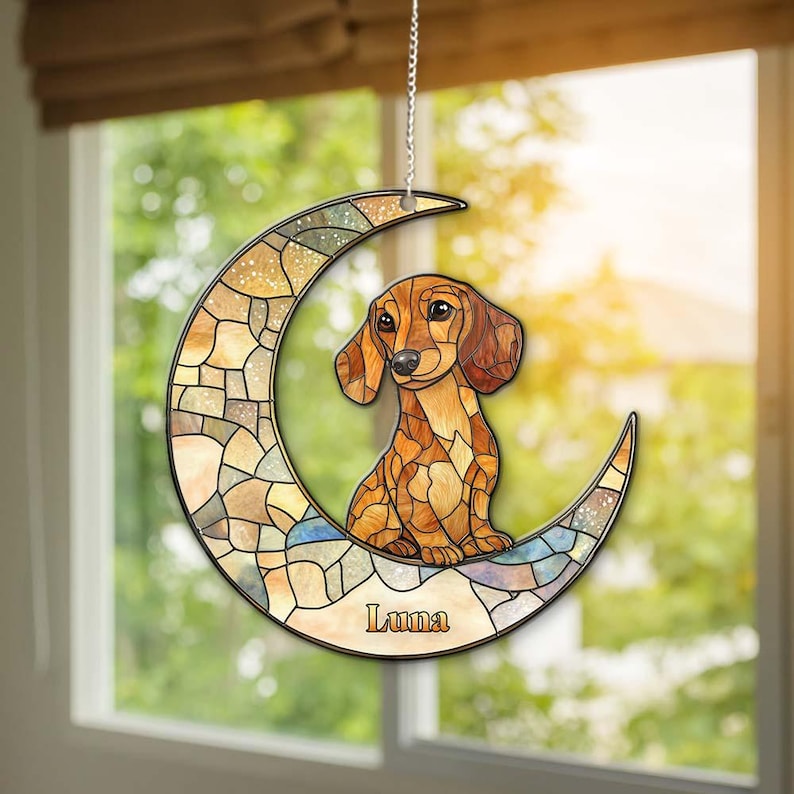 Dachshund On The Moon Acrylic Ornament, Dog Lover Gifts, Dachshund Gifts,Personalized Dachshund,Pet Memorial Ornament,Dog Holiday Decoration