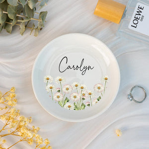 Personalized Birth Flower Ring Dish with Name,Jewelry Dish,Wedding Bridesmaid Gift,Birthday Party Gift,Flower Ring Dish,Valentine's Day Gift