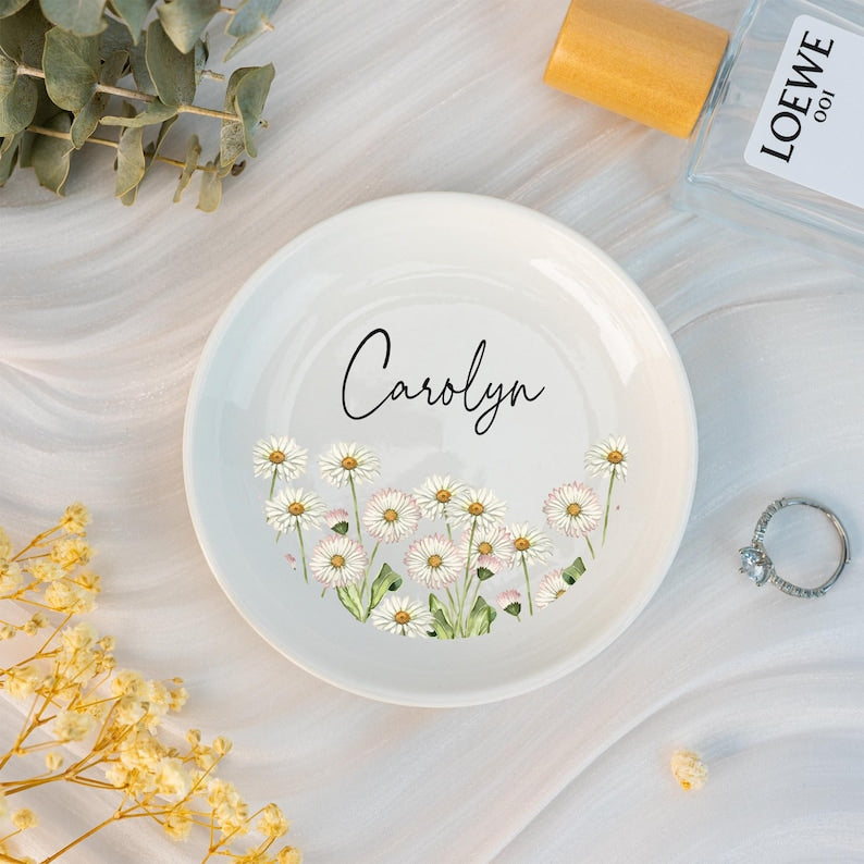 Personalised Birth Flower Trinket Dish,Wedding Bridesmaid Gift,Jewelry Dishes For Women,Engagement Gift,Bridal Shower Gift,Best Friend Gifts