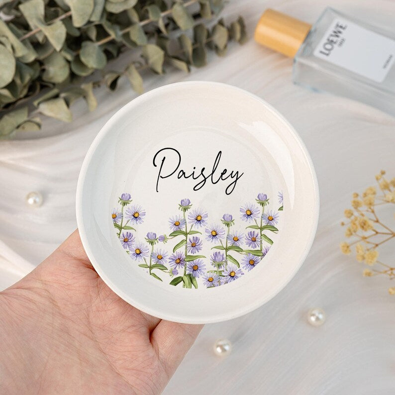 Personalised Birth Flower Trinket Dish,Wedding Bridesmaid Gift,Jewelry Dishes For Women,Engagement Gift,Bridal Shower Gift,Best Friend Gifts