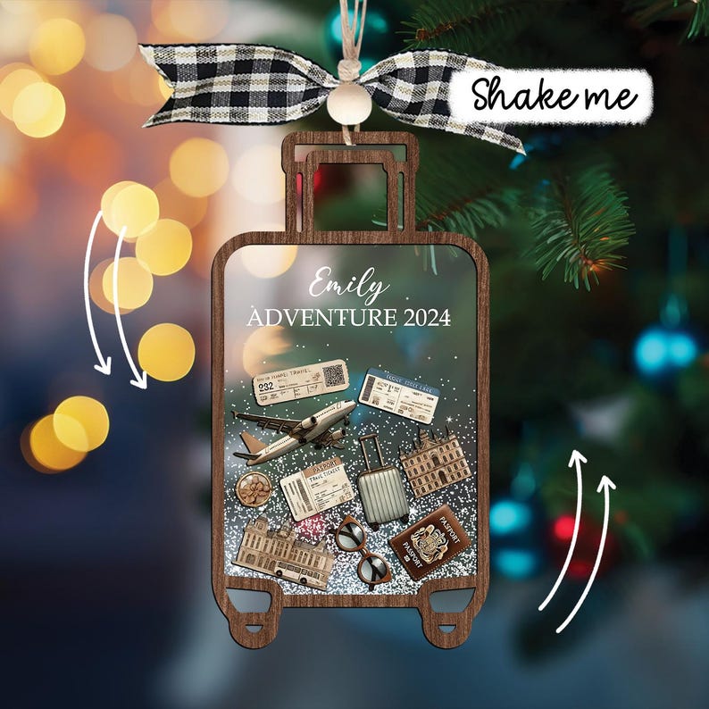 Travel Christmas Ornament, 4D Shake Custom Luggage Ornament, Personalized World Travel Ornament, Perfect Gift for Vacation Lovers