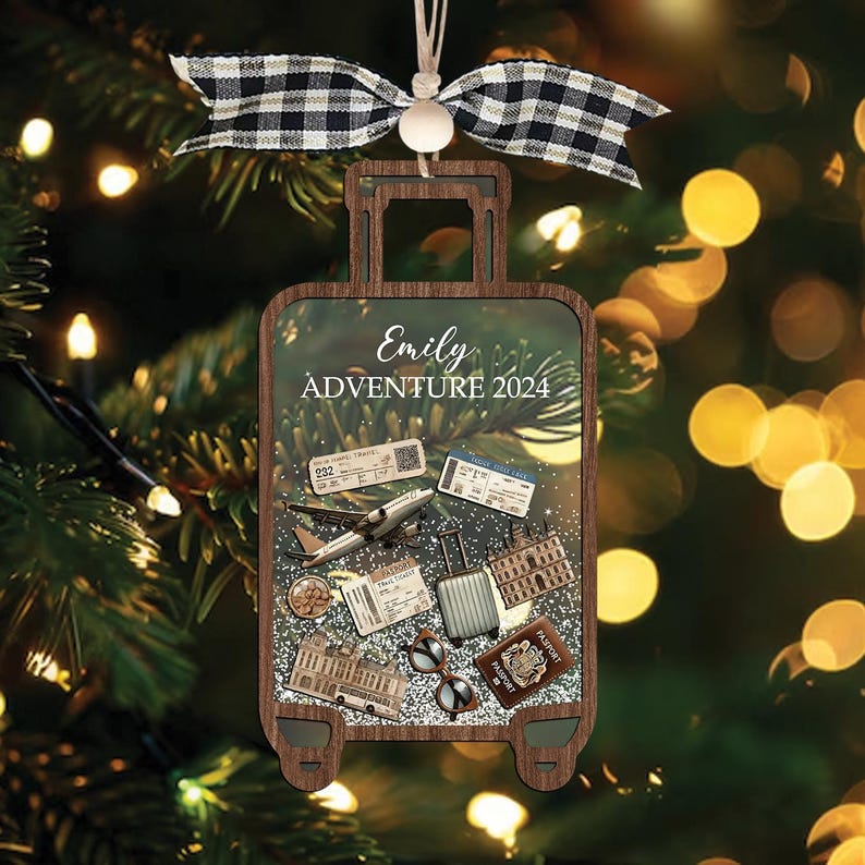 Travel Christmas Ornament, 4D Shake Custom Luggage Ornament, Personalized World Travel Ornament, Perfect Gift for Vacation Lovers