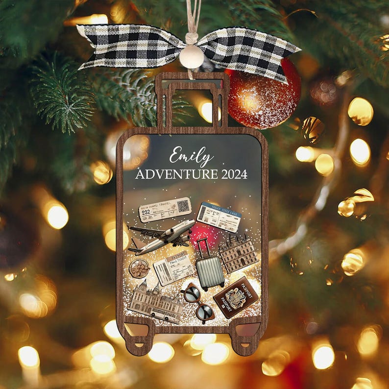 Travel Christmas Ornament, 4D Shake Custom Luggage Ornament, Personalized World Travel Ornament, Perfect Gift for Vacation Lovers