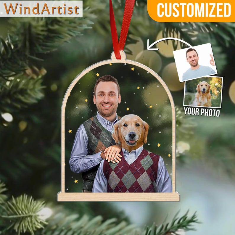 Custom Funny Step Brothers Portrait Ornament, Funny Gift For Pet Loved, Christmas Gift, Dog Dad Gift, Car Ornament, Car Visor Decor