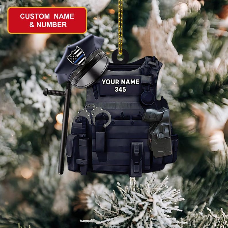 Custom Police Christmas Ornament, Personalized Bulletproof Police Vest Ornament Office Decor,Police Outfit Ornament Christmas Gifts