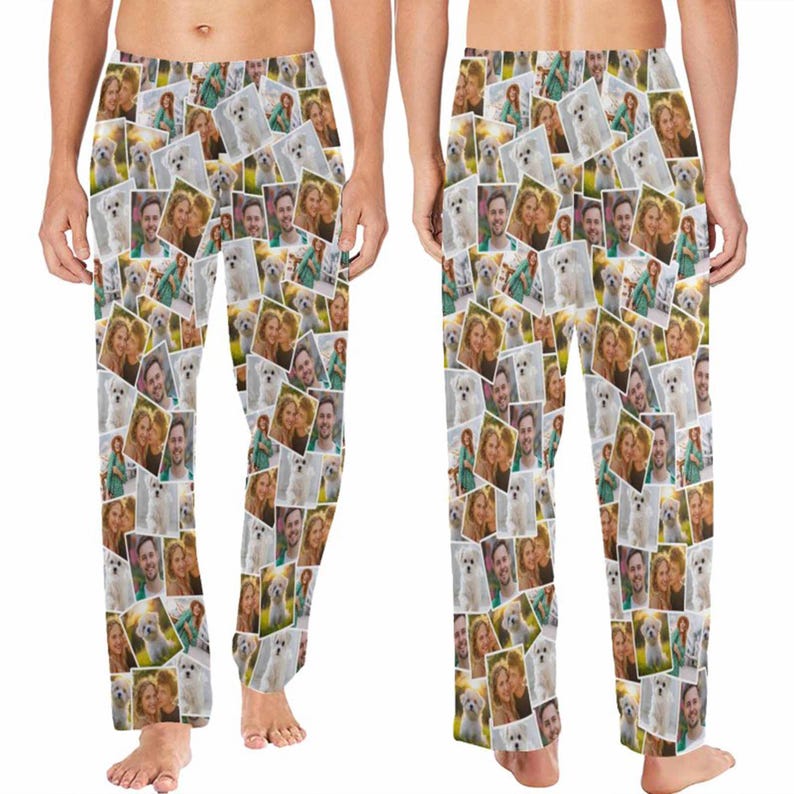 Customized Pajama Pants with Photo,Collage Photo Pants,Pictures Printed Pajama,Men's Pajama Bottoms,Gift for him,Birthday Day gift