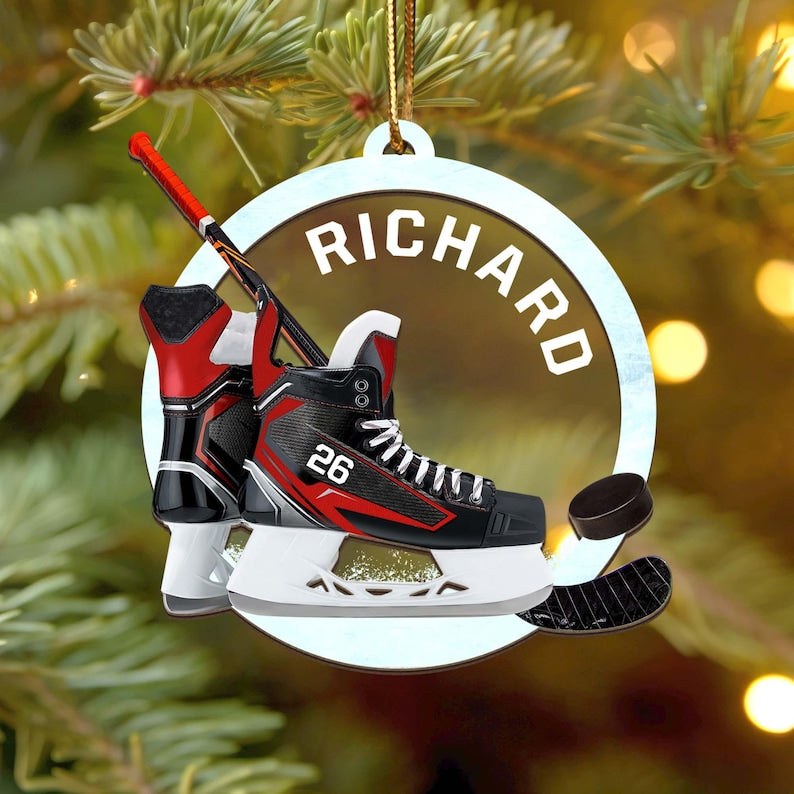 Ice Hockey Skates 2 Layers Mixed Ornament Gift For Hockey Players, Hockey Team Christmas Gift, Hockey Ornament Xmas Decor