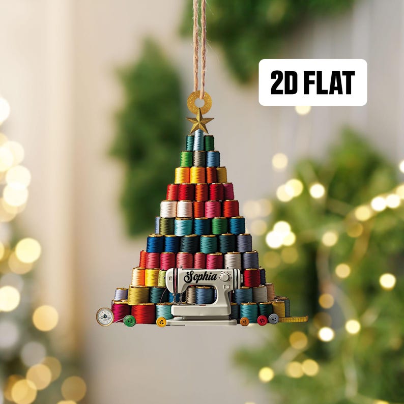 Personalized Sewing 2D Flat Ornament, Custom Sewing Christmas Tree Ornament, Sewing Machine Ornament, Sewing Lover Gift for Mom, Grandma
