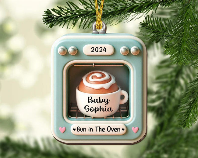 Bun In The Oven Ornament, Expecting Ornament, Flat 2D Bun In The Oven Christmas Ornament, Expecting Parents Ornament, Pregnancy Announcement