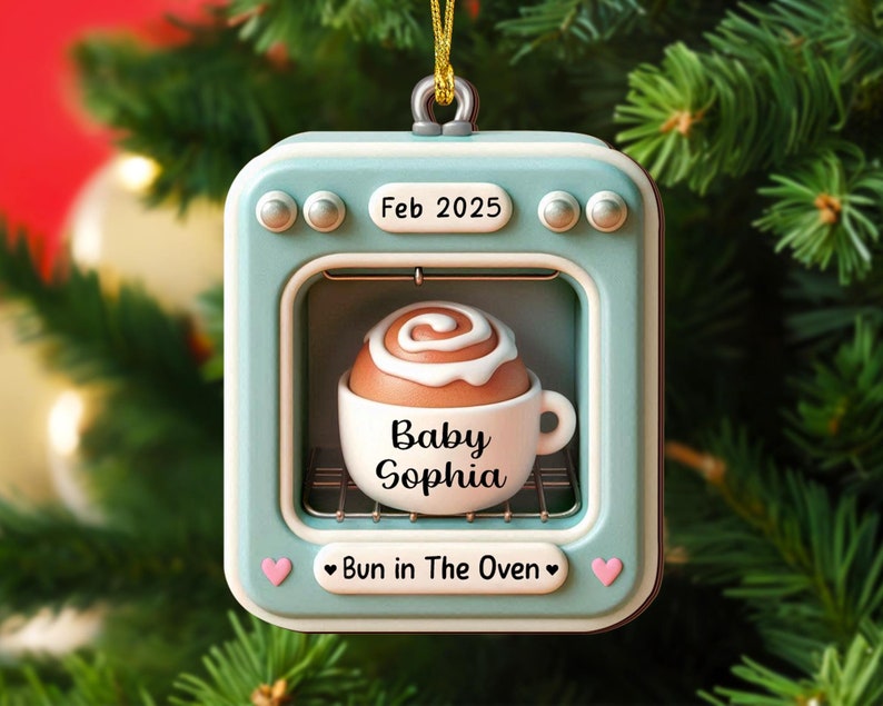 Bun In The Oven Ornament, Expecting Ornament, Flat 2D Bun In The Oven Christmas Ornament, Expecting Parents Ornament, Pregnancy Announcement