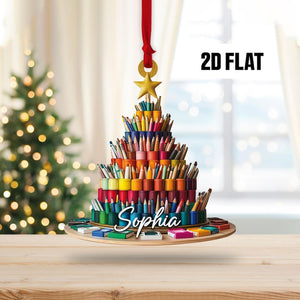 Personalized Painting Palette 2D Flat Ornament, Custom Name Christmas Ornament, Painting Christmas Ornament, Drawing Artist Holiday Ornament