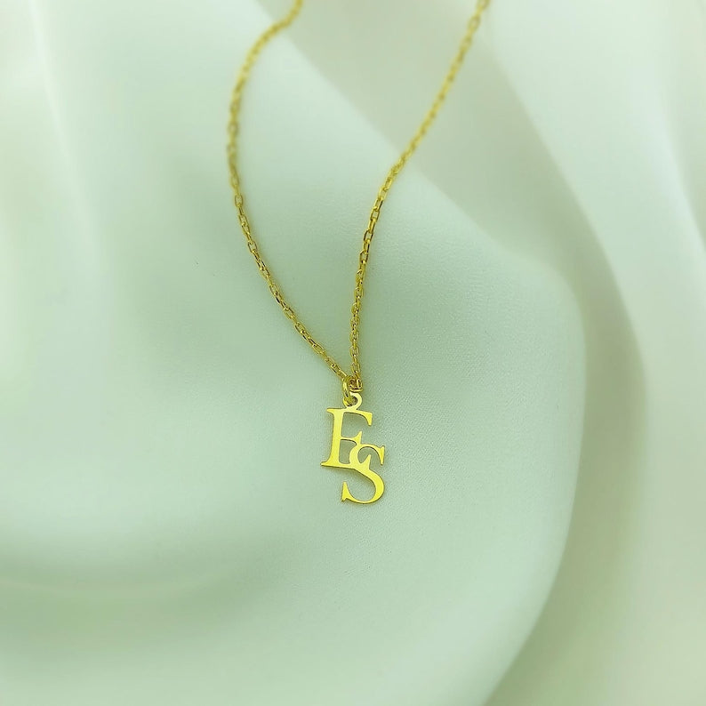 Interlocking Letters Necklace, Two Initials Necklace, Double initial Necklace, Custom Two Letter Necklace, Couple Necklace