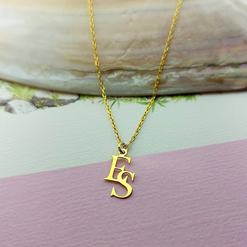 Interlocking Letters Necklace, Two Initials Necklace, Double initial Necklace, Custom Two Letter Necklace, Couple Necklace