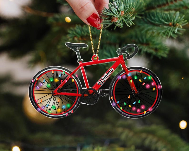 Personalized Name Bicycle Christmas Ornaments, Cycling Ornament, Bicycle Gift, Christmas Gifts For Bicycle Rider, Biker Xmas Ornament