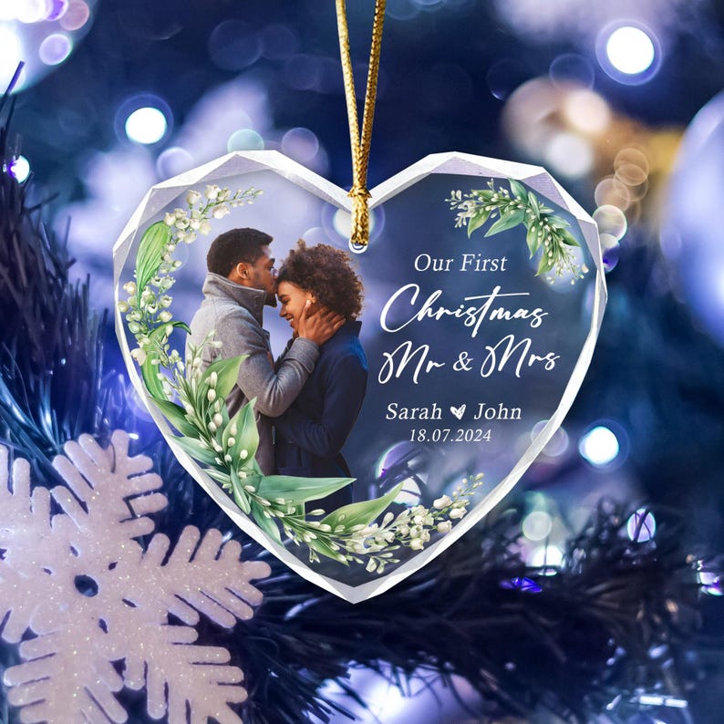 Personalized First Christmas Married Ornament 2025: Mr & Mrs Photo Keepsake