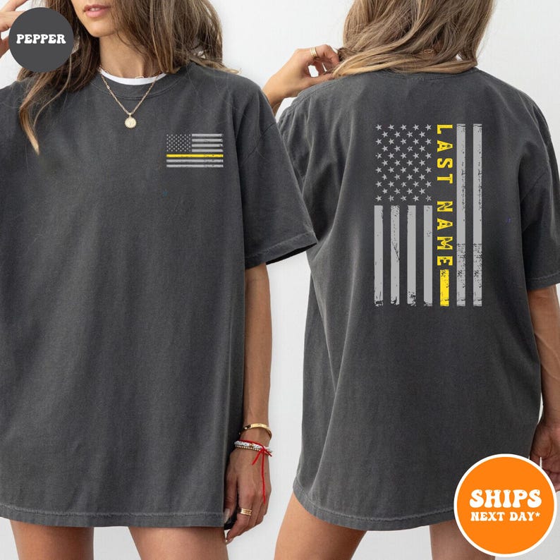 911 Dispatcher T-shirt | Thin Gold Line Flag Dispatcher Shirt | First Responder Gift | Personalized 911 Operator Shirt | Telecommunications