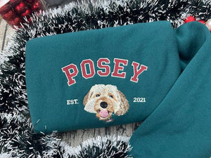 Custom Pet Face and Name Embroidered Sweatshirt From Photo, Embroidered Side Bow Sweatshirt, Est Hoodie, Dog Owner Gift Idea