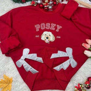 Custom Pet Face and Name Embroidered Sweatshirt From Photo, Embroidered Side Bow Sweatshirt, Est Hoodie, Dog Owner Gift Idea