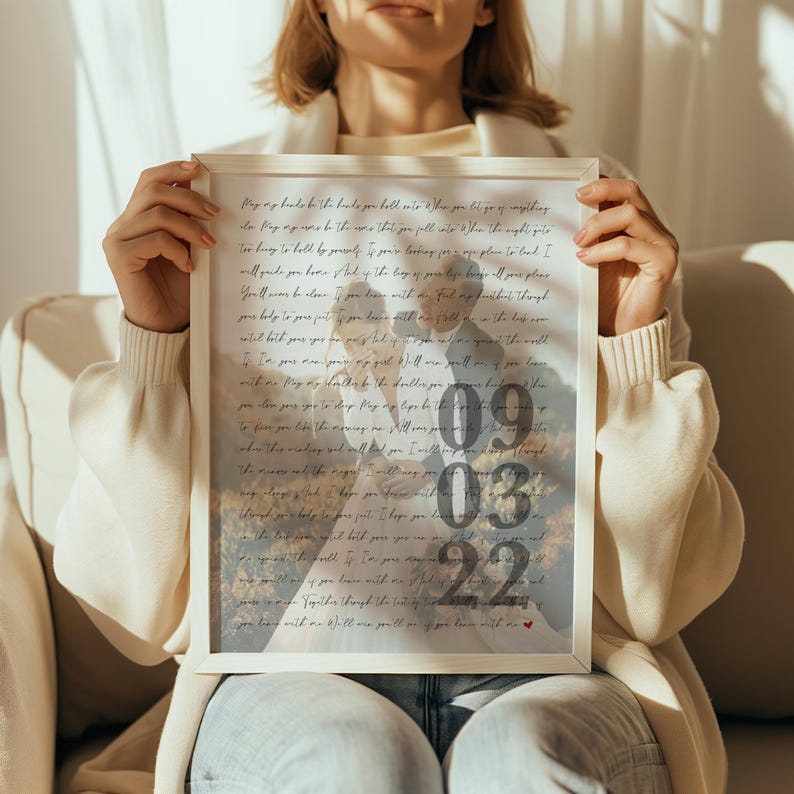 First Dance Song with photo Wedding Anniversary Gift Song Lyrics 1st Anniversary Gift for Her One Year Anniversary Gift Wedding Vow Wall Art