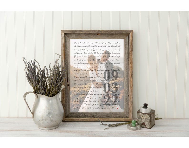First Dance Song with photo Wedding Anniversary Gift Song Lyrics 1st Anniversary Gift for Her One Year Anniversary Gift Wedding Vow Wall Art