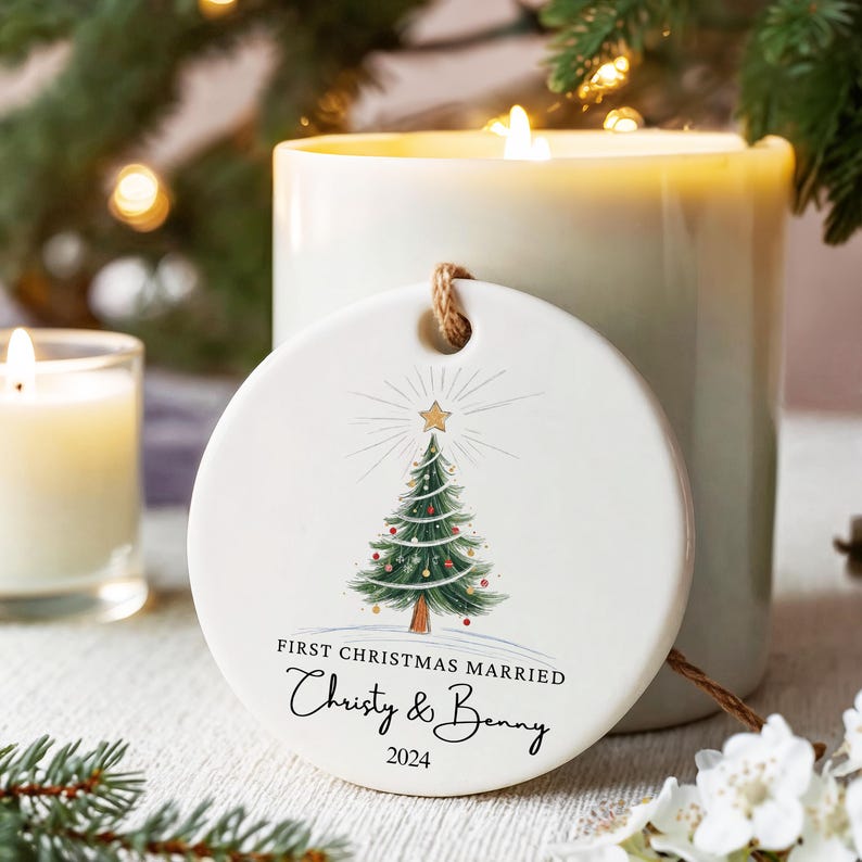 First Christmas Married Ornament, Mr and Mrs Ornament, Personalized Wedding Gift, Newlywed Christmas Gift, Wedding Christmas Ornament