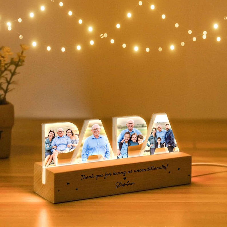Personalized Grandpa Photo Collage Night Light, Family Photo Gift, Grandpa Birthday Gift, Gift From Grandkids, Grandpa Christmas Gift
