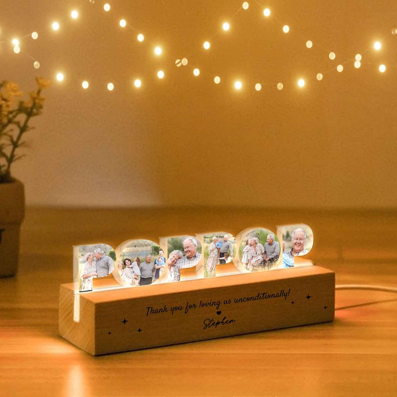 Personalized Grandpa Photo Collage Night Light, Family Photo Gift, Grandpa Birthday Gift, Gift From Grandkids, Grandpa Christmas Gift