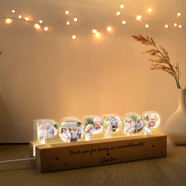 Personalized Grandpa Photo Collage Night Light, Family Photo Gift, Grandpa Birthday Gift, Gift From Grandkids, Grandpa Christmas Gift