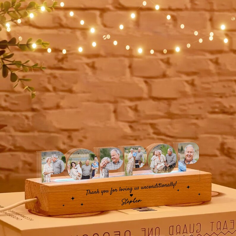 Personalized Grandpa Photo Collage Night Light, Family Photo Gift, Grandpa Birthday Gift, Gift From Grandkids, Grandpa Christmas Gift