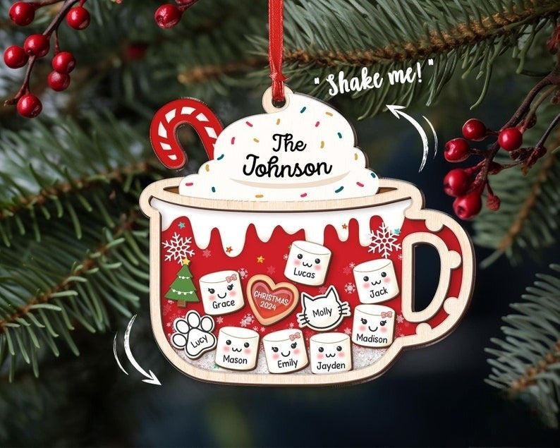 4D Shake Family Ornament With Pets, Custom Marshmallows Family Shaker Ornament, Family Ornament 2024, Family Keepsake, Family Christmas Gift