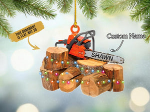 Custom Name Arborist Chainsaw Christmas Ornament, Logger Ornament, Gift for Arborist, Tree Trimmer Cutter Decor Xmas Tree Hanging Decoration