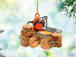 Custom Name Arborist Chainsaw Christmas Ornament, Logger Ornament, Gift for Arborist, Tree Trimmer Cutter Decor Xmas Tree Hanging Decoration