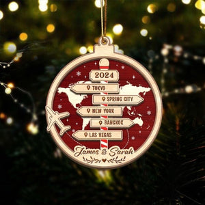 Personalized Travel Adventure Ornament, Couple Traveling Destination Ornament,Travel Gift, Christmas Gift,Gift for Travelers,Gift For Couple
