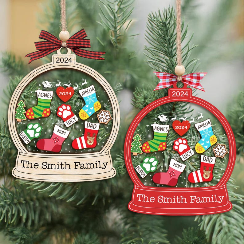 Personalized Family Stocking Ornament 2025 Christmas, Customize Family Christmas Stockings Shaker Ornament, Family and Pet Ornament Keepsake