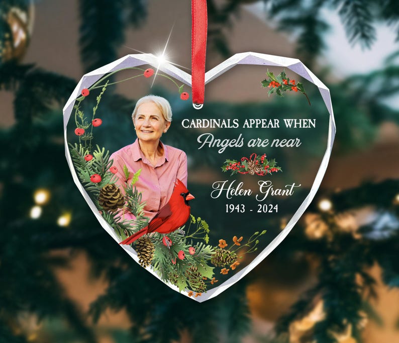 Custom Photo Memorial Heart Glass Ornament, Dad Mom Memorial Christmas Ornament, Mom Loss Ornament, Loss of Father Gift, I'm Always With You