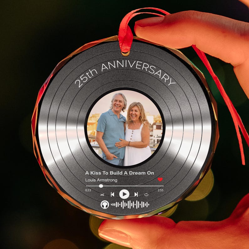 Custom Song Anniversary Ornament, Smart Ornament, 1st Anniversary Gift Song Plays on Phone Scanned, 10th-25th-50th Anniversary, Double Side