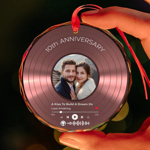 Custom Song Anniversary Ornament, Smart Ornament, 1st Anniversary Gift Song Plays on Phone Scanned, 10th-25th-50th Anniversary, Double Side