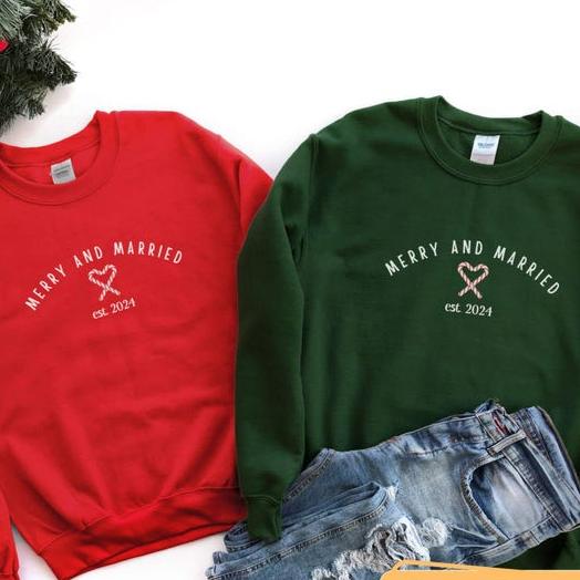 Couples Christmas Sweatshirt, Merry X'mas Crewneck Sweatshirt, Newlyweds Christmas, First Christmas Sweatshirt, Mr and Mrs Xmas Shirt