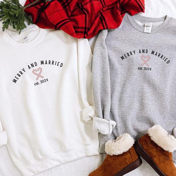 Couples Christmas Sweatshirt, Merry X'mas Crewneck Sweatshirt, Newlyweds Christmas, First Christmas Sweatshirt, Mr and Mrs Xmas Shirt