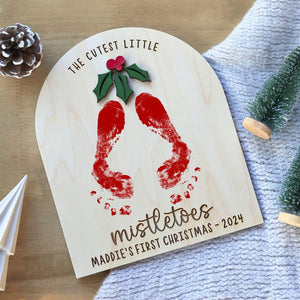 DIY Footprint Art, Baby's First Christmas, Mistletoes Sign, Wooden Kids Craft, Custom Children's Keepsake, Personalized Baby Christmas Decor