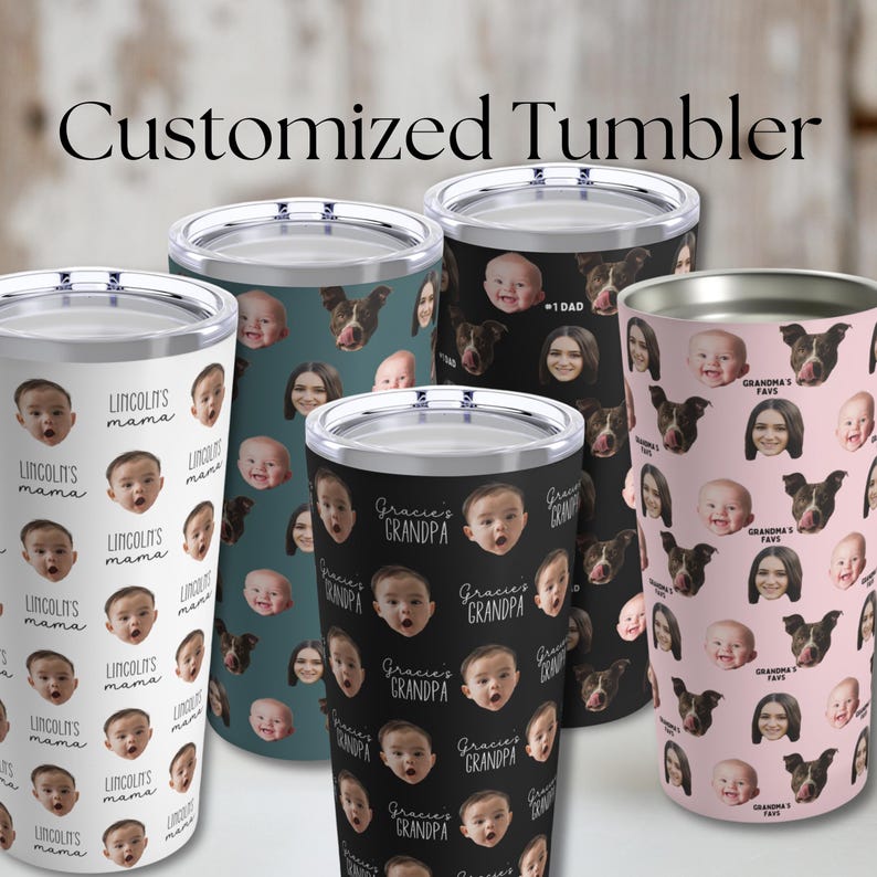 Father's Day Gift Custom Baby Face Tumbler Custom Coffee Tumbler Personalized Face Photo Cup Birthday Gift for Dad Travel Mug with Photo