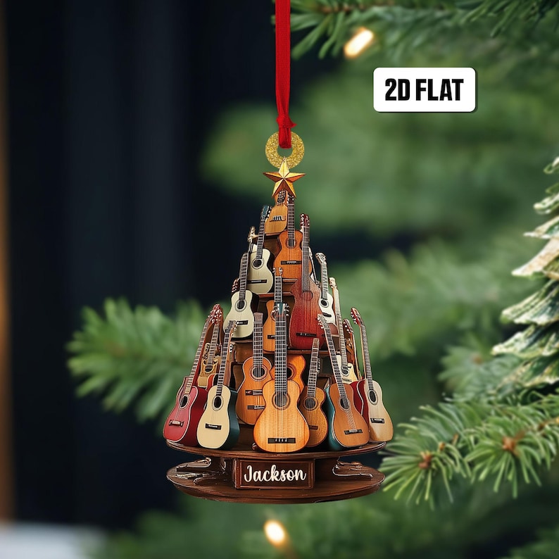 Personalized Classic Guitar 2D Flat Ornament, Guitar Christmas Ornament, Guitar Xmas Decor, Christmas Gift for Music Lovers, Guitar Players